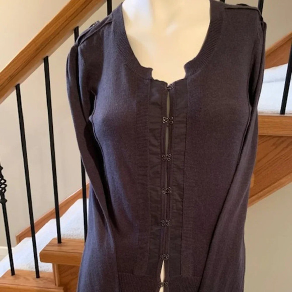 Planet Casual Lg Slv Fitted Cardigan Sweater w Ribbed Scoop Neck Gray Sz XS - Picture 3 of 10